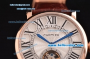 Cartier Rotonde De Tourbillon ST22 Automatic Rose Gold Case with White Dial and Brown Leather Strap