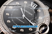 Cartier Ballon Bleu De Large Miyota Quartz Steel Case with Diamonds Bezel Black Dial and Diamond Markers