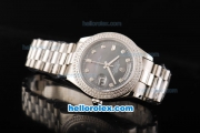 Rolex Day Date II Automatic Movement Full Steel with Double Row Diamond Bezel-Diamond Markers and Black MOP Dial