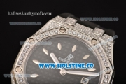 Audemars Piguet Royal Oak Lady Swiss Quartz Steel/Diamonds Case with Black Dial and Black Rubber Strap (EF)