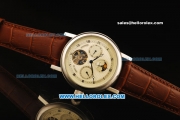 Breguet Tourbillon Automatic Movement Beige Dial with Black Roman Markers and Brown Leather Strap