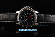 Longines Automatic Movement Black Dial with Steel Case and PVD Bezel -Black Leather Strap