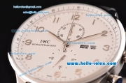 IWC Portuguese Chronograph Miyota OS10 Quartz Steel Case with White Dial and Black Rubber Strap