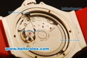 Hublot Big Bang Miyota Automatic Rose Gold Case with White Dial and Red Rubber Strap-Lady Size