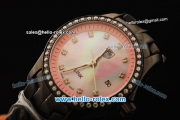 Tag Heuer Link Quartz Movement PVD Case and Strap with Pink MOP Dial and Diamond Bezel