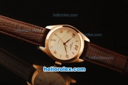 Patek Philippe Calatrava Swiss ETA 2824 Automatic Rose Gold Case with White Dial and Brown Leather Strap-Numeral Markers