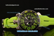 Gaga Milano Chrono 48 Miyota OS20 Quartz PVD Bezel with Black Dial and Green Numeral Markers - Green Rubber Strap