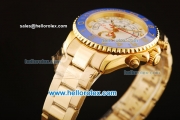 Rolex Yachtmaster II Oyster Perpetual Swiss ETA 2813 Automatic Full Gold with Blue Bezel and White Dial