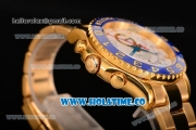 Rolex Yachtmaster II Chrono Swiss Valjoux 7750 Automatic Full Yellow Gold with White Dial Blue Bezel and Dot Markers (BP)