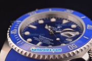 Rolex Submariner Asia 2813 Automatic Steel Case Blue Ceramic Bezel with Blue Dial and Blue Rubber Strap - ETA Coating
