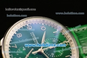 IWC Portuguese Chrono Miyota OS20 Quartz Steel Case with Green Leather Strap and Green Dial