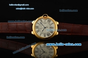 Cartier Ballon Bleu De Swiss ETA 2836 Automatic Gold Case/Bezel with Brown Leather Strap White Dial Roman Markers