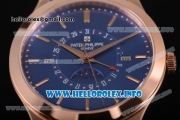 Patek Philippe Grand Complications Perpetual Calendar Miyota Quartz Rose Gold Case with Blue Dial and Rose Gold Stick Markers