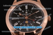 Patek Philippe Grand Complications Perpetual Calendar Miyota Quartz Rose Gold Case with Black Dial and White Roman Numeral Markers