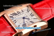 Cartier Tank Anglaise Swiss Quartz Steel Case with Red Leather Strap White Dial and Black Markers