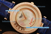 Chopard Happy Sport Swiss Quartz Movement Rose Gold Case with Diamond Bezel and MOP Dial - Blue Leather Strap
