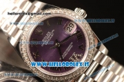 Rolex Datejust 31 Steel 2836 Auto With Steel Bracelet Purple Dial Roman Diamond Bezel