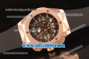 Hublot Classic Fusion Aerofusion Chronograph Orlinski Japanese Miyota OS20 Quartz Rose Gold Case with Black Dial Stick Markers and Black Rubber Strap