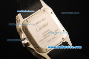 Cartier Santos 100 Swiss ETA 2671 Automatic Movement Diamond Case/Bezel with White Dial and Black Leather Strap-1:1 Original