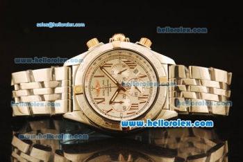 Breitling Chronomat B01 Chronograph Miyota Quartz Full Steel with White Dial and Rose Gold Roman Markers