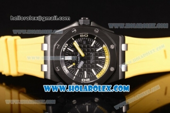 Audemars Piguet Royal Oak Offshore Diver Clone AP Calibre 3120 Automatic PVD Case with Black Dial Yellow Rubber Strap and White Stick Markers (EF)