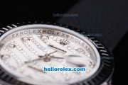 Rolex Datejust New Model Oyster Perpetual ETA Case with Black Diamond Bezel and White Diamond Crested Dial-Black Rubber Strap