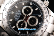 Rolex Daytona II Automatic Movement Silver Case with Black Dial and White Stick Marker-SS Strap