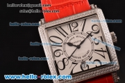 Franck Muller Master Square Swiss Quartz Steel Case with Diamond bezel and Red Leather Strap