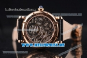 Cartier Ronde De MoonPhase Swiss Tourbillon Manual Winding Rose Gold Case with Skeleton Dial and Black Leather Strap