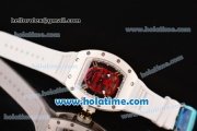 Richard Mille RM 52-01 Miyota 6T51 Automatic Yellow Gold Case with Red Skull Dial and White Rubber Bracelet