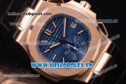 Patek Philippe Nautilus Clone PP 315 Automatic Rose Gold Case with Blue Dial Stick/Arabic Numeral Markers and Black Leather Strap (BP)