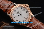 Patek Philippe Calatrava Miyota 9015 Automatic Rose Gold Case with White Dial Brown Leather Strap and Roman Numeral Markers