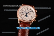 Longines Master Moonphase Chrono Swiss Valjoux 7751 Automatic Rose Gold Case with Diamonds Bezel Arabic Numeral Markers and White Dial - 1:1 Original