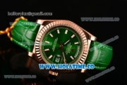 Rolex Day-Date Asia 2813 Automatic Rose Gold Case with Green Dial Stick Markers and Green Leather Strap