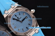 Audemars Piguet Royal Oak Lady Miyota OS2035 Quartz Steel Case with Diamond Bezel Blue Dial and Blue Rubber Strap