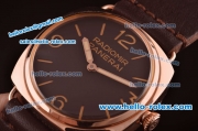 Panerai Radiomir Base Asia 6497 Manual Winding Rose Gold Case with Black Dial and Chocolate Leather Strap