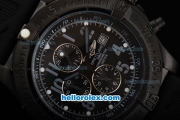 Breitling Avenger Chronograph Miyota Quartz Movement PVD Case with Black Dial-Black Rubber Strap