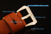 Panerai Luminor Base Vintage 3646 Swiss ETA 6497 Manual Winding Steel Case with Black Dial and Orange Leather Strap