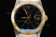 Rolex Datejust Automatic Two Tone with Gold Bezel and Black Dial-Vintage Linear Marking