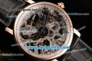 Cartier Rotonde De Swiss Manual Winding Rose Gold Case with Black Leather Bracelet and Skeleton Dial