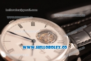 Glashutte Senator Meissen Tourbillon Swiss Tourbillon Automatic Steel Case with White Dial and Black Leather Strap