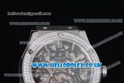 Hublot Classic Fusion Skeleton Asia Automatic Steel Case with Skeleton Dial Diamonds Bezel and Black Rubber Strap