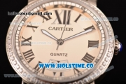 Cartier Rotonde De Miyota Quartz Steel Case with White Dial Diamonds Bezel and Roman Numeral Markers