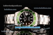 Rolex Submariner Swiss ETA 2836 Automatic Movement Steel Case with Black Dial and Green Bezel-White Hour Marker