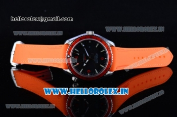 Omega Seamaster Planet Ocean GMT Asia 2813 Automatic Steel Case with Black Dial Orange Rubber Strap and Orange Bezel