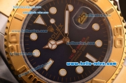 Rolex Yacht-Master Oyster Perpetual Chronometer Automatic Two Tone with Blue Dial,Gold Bezel and White Round Bearl Marking-Small Calendar