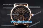 Cartier Ronde De MoonPhase Swiss Tourbillon Manual Winding Rose Gold Case with Skeleton Dial and Black Leather Strap