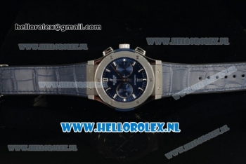 Hublot Classic Fusion Chronograph Swiss Valjoux 7750 Automatic Steel Case with Navy Blue Dial Stick Markers and Black Genuine Leather Strap