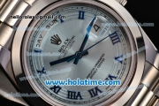 Rolex Day-Date II Swiss ETA 2836 Automatic Movement Full Steel with Blue Roman Markers and Blue Dial