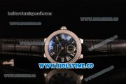 Cartier Ballon Bleu De Small Swiss Quartz Steel Case with Diamonds Bezel Black Dial and Black Leather Strap - White Markers